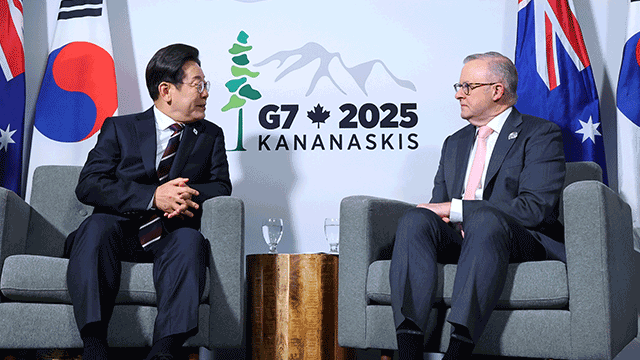 G7 참석 이 대통령, 호주·남아공 정상과 회담…<br>한미회담 무산
